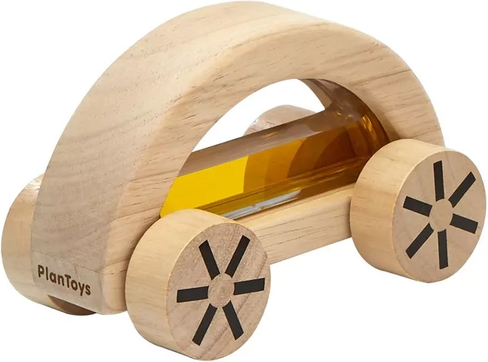PlanToys leseni avtomobilček z vodo, rumen - 1 kos