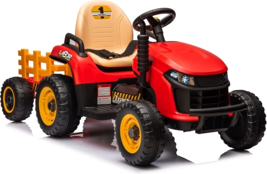 Otroški električni traktor s prikolico – rdeč