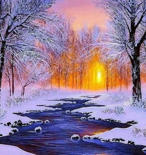 Norimpex Barvanje po številkah reka v ozadju zimske gozdne pokrajine 40 × 50 cm