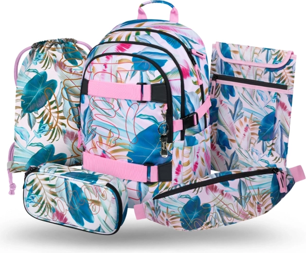 Baagl šolski komplet 5 kosov Skate Leafs – nahrbtnik, peresnica, vreča za šport, ledvička in ovitek za prenosnik