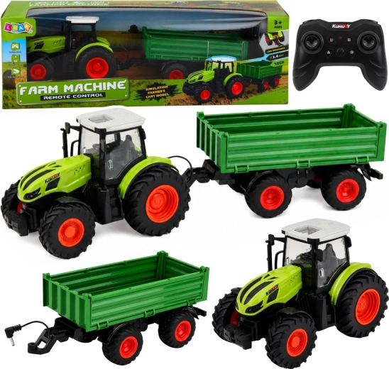 Daljinsko voden kmetijski traktor z odklopno prikolico 1:24