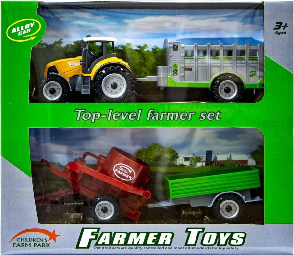 Oranžni traktor z zamenljivimi prikolicami