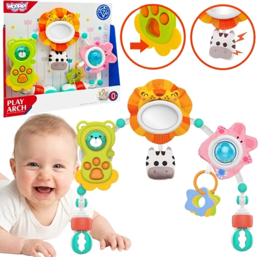 Woopie Baby sensory arch for stroller and crib with animals (lion and teddy bear)