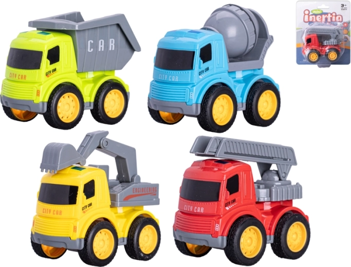 Gradbena vozila 9 cm na vztrajnik – set 4 vrst