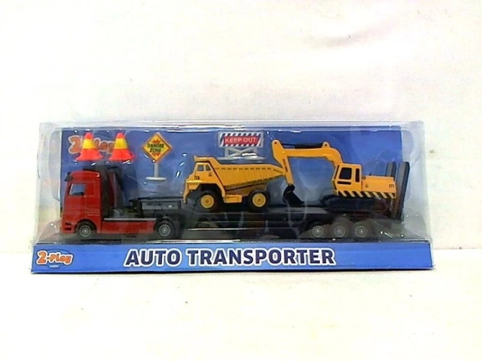 Avtotransporter z dvema gradbenima voziloma