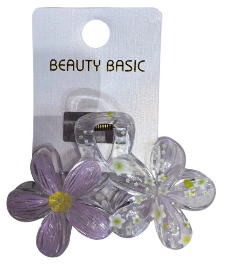Sponka za lase PINK prozorna z dvema cvetovoma vijolična