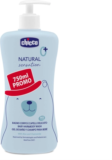 Chicco gel za prhanje 2 v 1 za telo in lase z alojo in kamilico Natural Sensation 750 ml