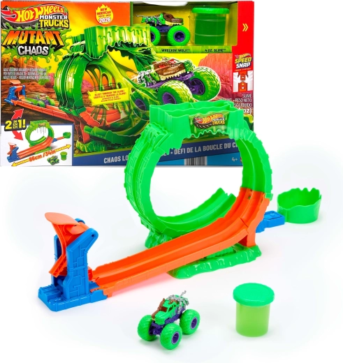 Hot Wheels Monster Trucks mutant chaos izziv: zanka kaosa s sluzjo in avtomobilčkom Wreckin' Wolf