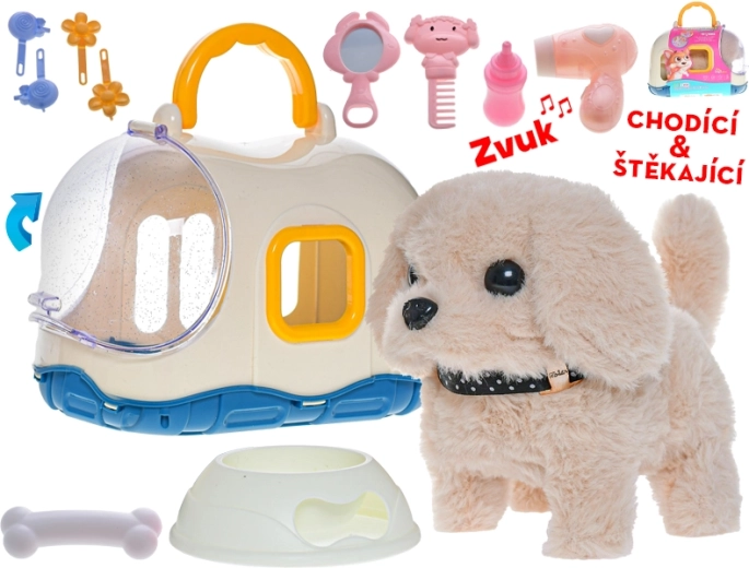 Interaktivni plišasti kužek s prenosno kletko 19 cm