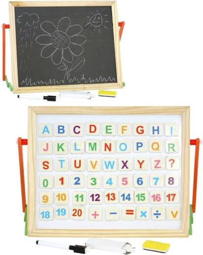 Wooden double-sided board 2-in-1 with chalk and magnetic cards