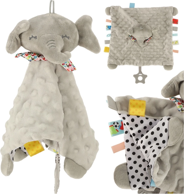 Senzorična igrača šelesteči slonček z barvnimi etiketami