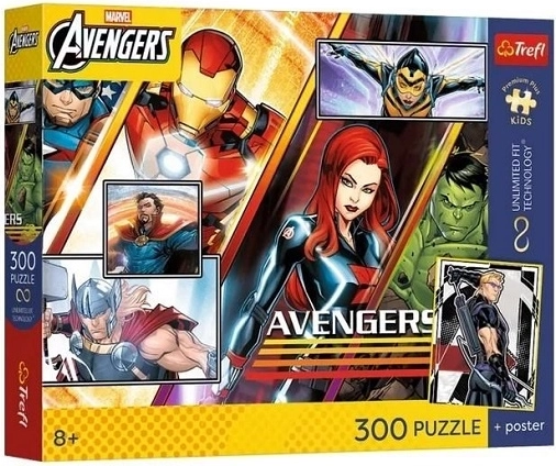 Sestavljanka Trefl Marvel Avengers – moč ekipe, 300 koščkov + poster