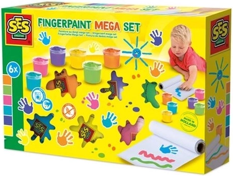 SES Creative mega komplet prstnih barv s 6 barvami 110 ml in papirjem 2 m