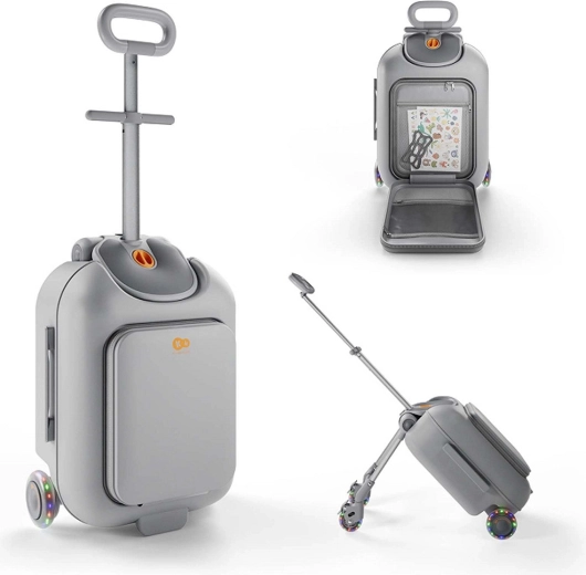 Kinderkraft Cabby Grey kids’ travel suitcase with seat 2-in-1