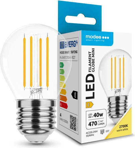 LED žarnica Modee Filament Globe Mini G45 4 W E27, 430 lm, toplo bela