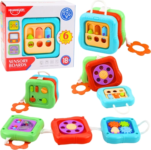 Senzorična izobraževalna kocka – 6 aktivnosti, manipulativni paneli