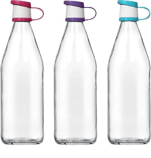 Steklenica iz stekla 1 l s plastičnim pokrovčkom, mešanica barv