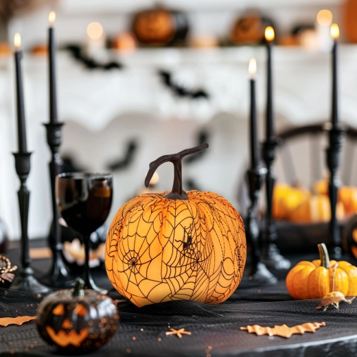 Halloweenska dekorativna buča s pajčevino, 16,5 cm