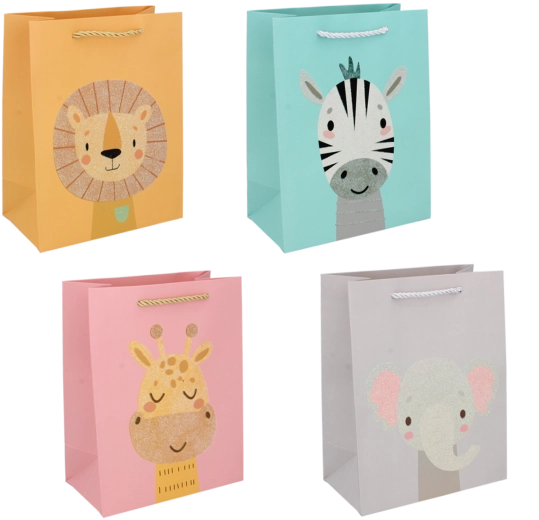 Darilna vrečka z živalicami, velika, pastelne barve