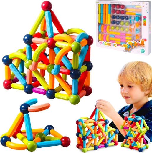 Magnetni 3D gradbeni set, 80 kosov
