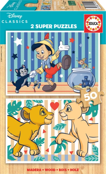 Educa lesene puzzle disney klasika 2×50 koščkov