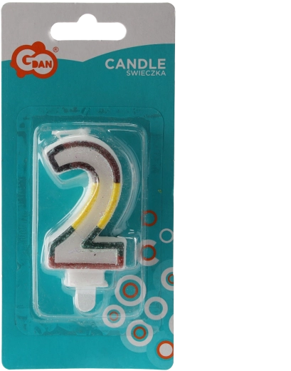 Dekorativna rojstnodnevna svečka številka 2 z brokatom, bela