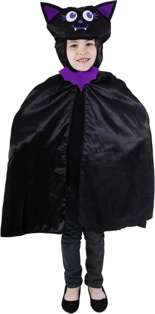 Otroški plašč netopir s kapuco, črno‑vijoličen, univerzalna velikost