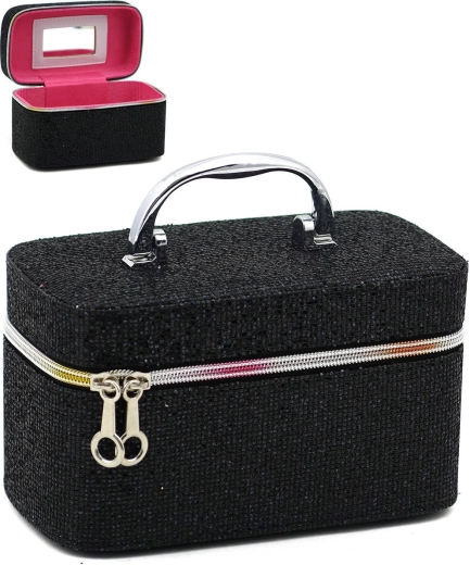 Children's cosmetic case with mirror, zip closure, black, size S - 1 piece