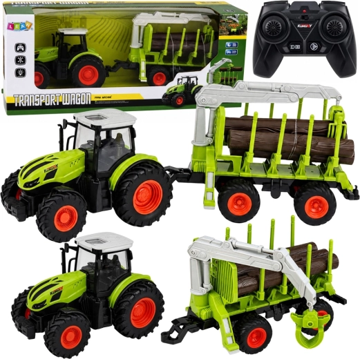 RC traktor z gozdarsko prikolico in kleščami za hlode 1:24