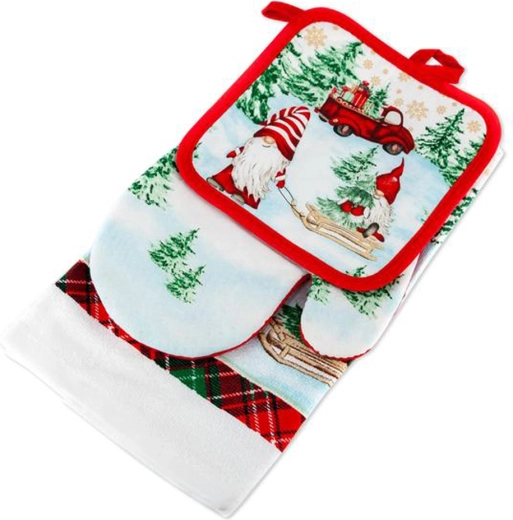 Božični kuhinjski set TORO – rokavica, prijemalka in kuhinjska krpa, mešani motivi