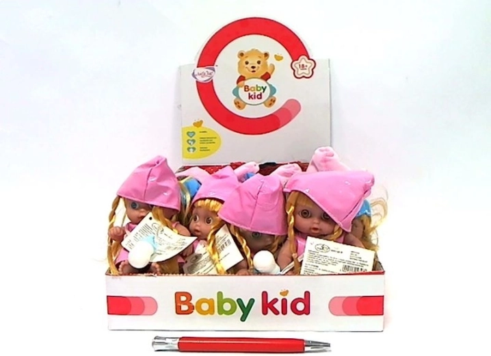 Mini punčka z zvokom v pisani kapici 13 cm