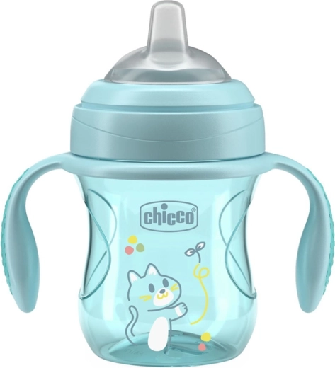 Chicco učilni lonček transition z ročaji teal 200 ml, 4m+