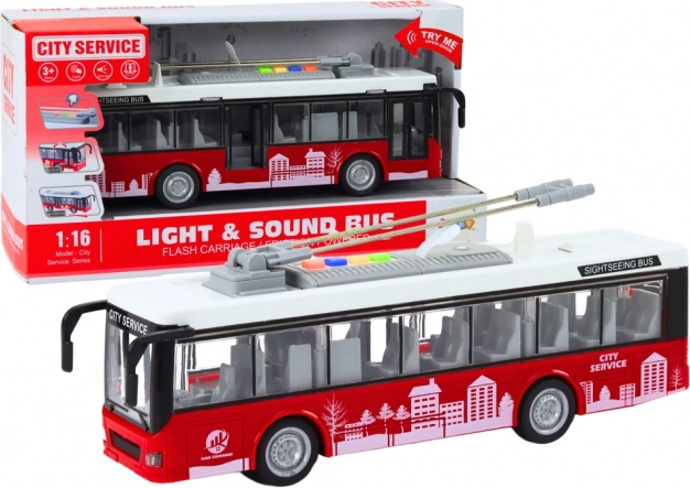 Trolejbus 1:16 Luči Zvoki Vozi Rdeč in bel