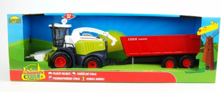 Light and sound combine harvester with trailer in a box
