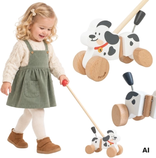 VIGA wooden push-along Dalmatian dog