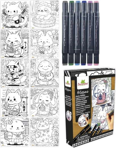 Artissimo manga ustvarjalni komplet kawaii živalice s 5 alkoholnimi flomastri