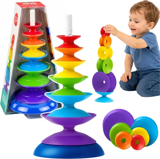 Colorful sensory stacking tower for toddlers