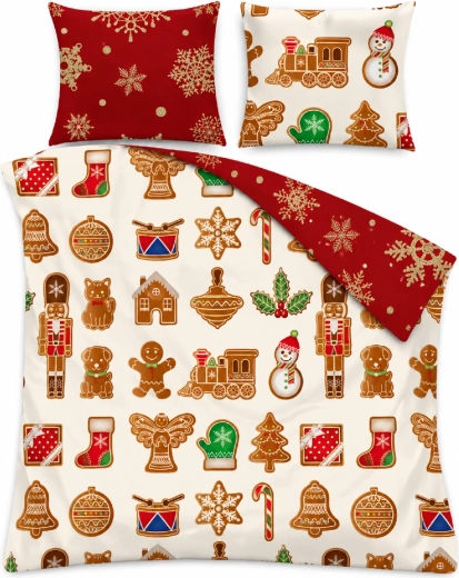 Cotton Bedding SCANDIC Gingerbread Cookies Beige-Red 140 × 200 cm