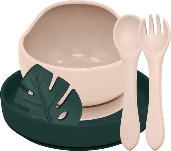 Petite&Mars silikonski jedilni set Take&Match 4 kosi desert sand / misty green (6m+)