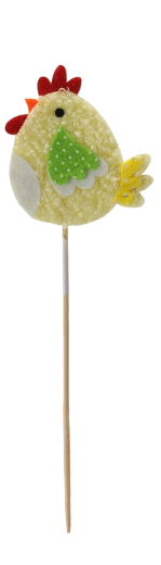 Velikonočna kokoška na paličici – dekoracija za lončke in aranžmaje (mešanica barv)