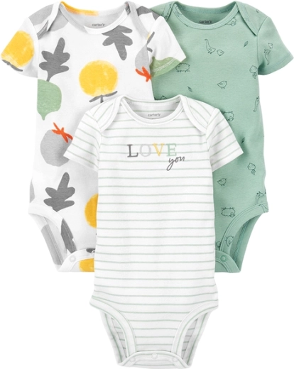 CARTER'S dojenčkovo body s kratkimi rokavi veggies, nevtralno, 3 kosi – Vel. 56