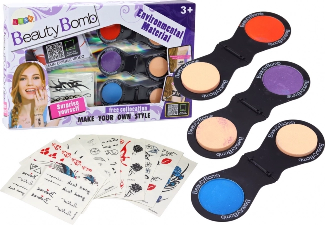 Komplet lepote z začasnimi tetovažami in barvnimi senčili