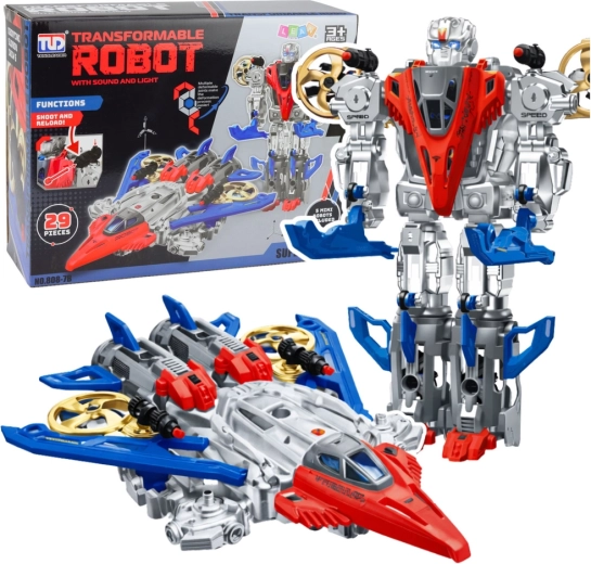 Transformacijski robot in lovec 2v1 s svetlobnimi in zvočnimi učinki, 29 delov