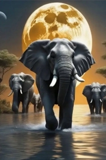 Diamantno slikanje Sloni v mesečini 30 × 40 cm