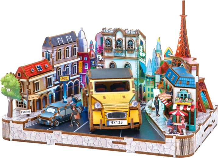 2Kids Toys 3D lesena sestavljanka miniatura evropskega mesteca - 1 kos