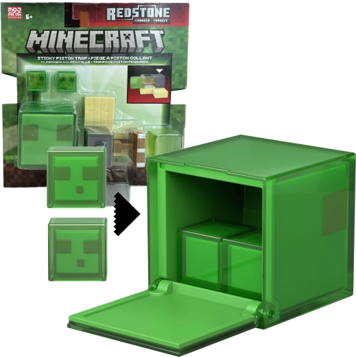 Mattel Minecraft komplet figuric Redstone Charged s pastjo Sticky Piston Trap z lepljivim batom