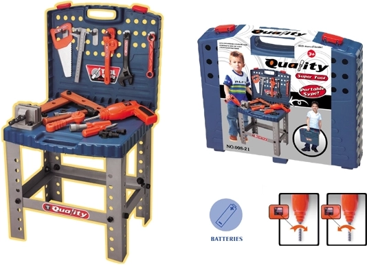 Otroška kovček delovna miza z orodjem in električnim vrtalnikom