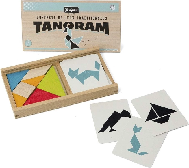 Jeujura tangram s predlogami v lesenem zaboju
