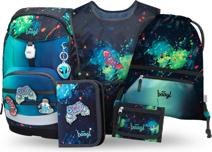 Baagl šolski set Airy Plus Chill – nahrbtnik, peresnica, vrečka, predpasnik in denarnica