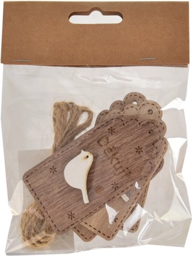 Lesena obešanka »Hvala« rjava 4×8 cm (4 kos)